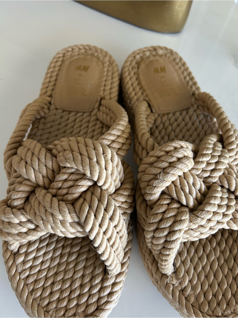 H&M Natural Rope Knot Platform Slide Sandals